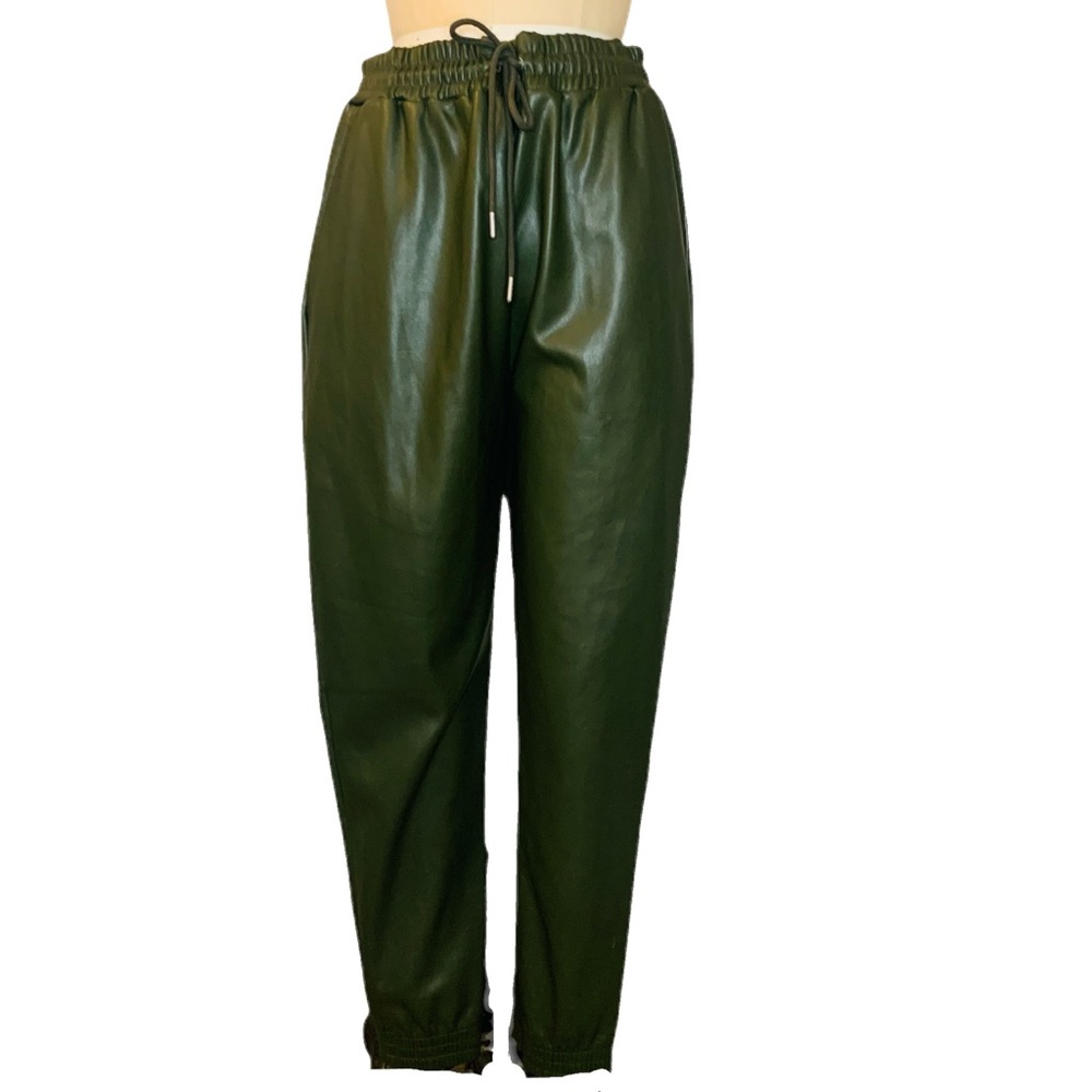 NWT ANTHROPOLOGIE AVEC LES FILLES M moss green faux leather drawstring pants